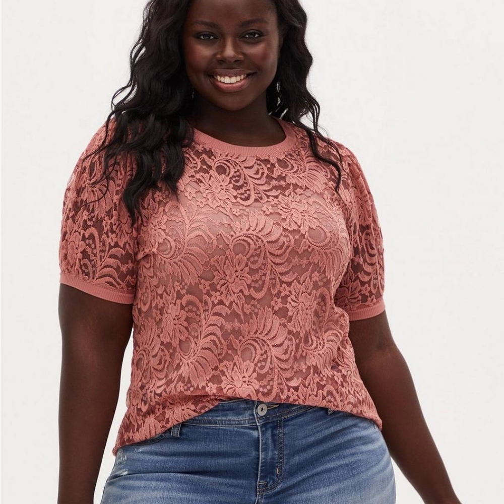 🍍 NWT! Sheer Lace Puff Sleeve Top